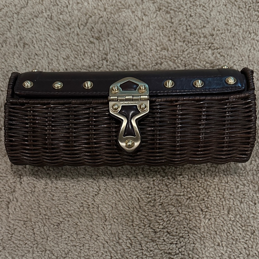 MICHAEL Michael Kors Dark Brown Woven Clutch with Gold Hardware